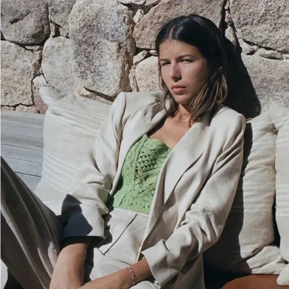 ZARA Linen Crossover‎ Blazer Light Camel |3420/710/743/s - Picture 14 of 14